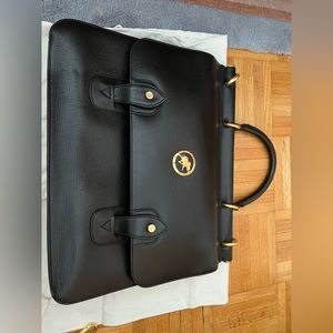 Hunting world black leather satchel with strap